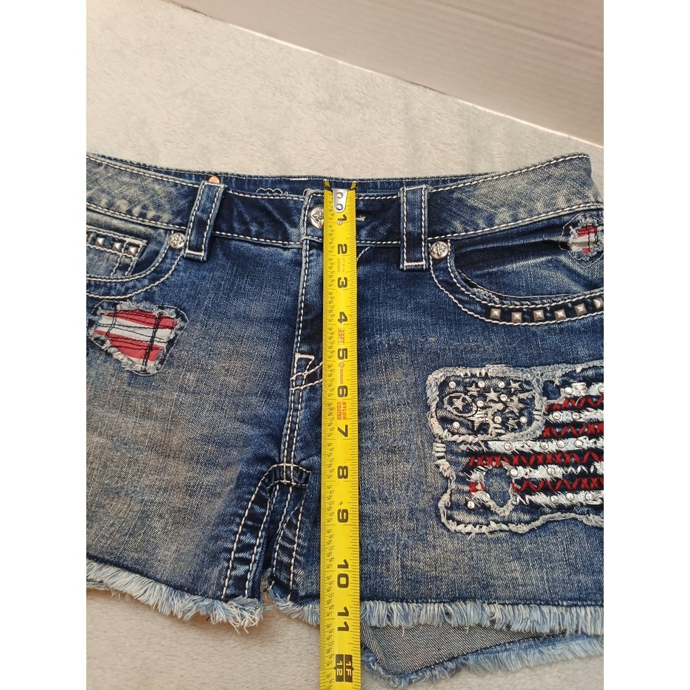Miss Me Tattered Patriotic Embellished Flag Shorts Crystal Studs 30 Jean Shorts - Picture 5 of 12